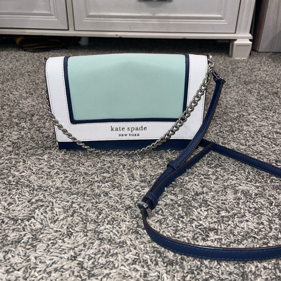 Kate Spaded crossbody Bag-Turquoise and white with navy blue trim!! - Picture 8 of 8
